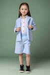 Shop Petite Pomme Blue Linen Blazer And Shorts Set Online at Aza Fashions Shop_Petite Pomme_Blue Linen Blazer And Shorts Set _Online_at_Aza_Fashions