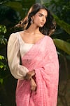 Buy_Aza X Shilpa Shetty Kundra_Pink Georgette, Silk Satin, Animal Swirl Print Saree With Puff Sleeve Blouse _Online