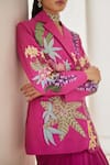 Betrue_Pink Silk Embroidery Collared, V-neck Tropical Dream Jacket _Online_at_Aza_Fashions