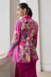 Shop_Betrue_Pink Silk Embroidery Collared, V-neck Tropical Dream Jacket _at_Aza_Fashions