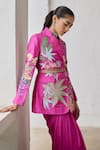 Betrue_Pink Silk Embroidery Collared, V-neck Tropical Dream Jacket _at_Aza_Fashions