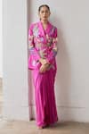 Buy_Betrue_Pink Silk Embroidery Collared, V-neck Tropical Dream Jacket _at_Aza_Fashions
