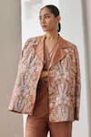 Buy_Betrue_Brown Silk, Twill Embroidery V-neck Lily Jacket _at_Aza_Fashions