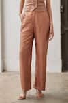 Betrue Brown Silk Macchiato Lily Pant Online at Aza Fashions Betrue_Brown Silk Macchiato Lily Pant _Online_at_Aza_Fashions