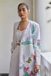 Betrue_White Cotton, Linen Embroidery Collared Butterfly Jacket _Online_at_Aza_Fashions