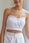 Betrue_White Cotton, Linen Bandeau Neck Daisy Pleated Bustier _Online_at_Aza_Fashions