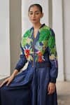 Buy_Betrue_Navy Denim, Tencel Embroidery, Sequins, Beads Round Neck Buda Jacket _Online_at_Aza_Fashions