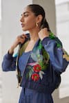 Buy_Betrue_Navy Denim, Tencel Embroidery, Sequins, Beads Round Neck Buda Jacket 