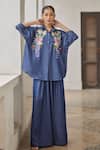 Betrue_Blue Cotton, Tencel Embroidery Collared Denim Bouquet Shirt _Online_at_Aza_Fashions