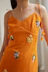 Buy_Betrue_Orange Georgette Embroidery, Beads, Tassels V-neck Sunshine Straight Dress _Online_at_Aza_Fashions