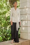 Buy_Betrue_White Silk Embroidery, Metallic Thread V-neck Camellia Wrap Jacket _at_Aza_Fashions