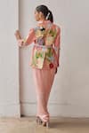 Shop_Betrue_Peach Lurex, Cotton Embroidery V-neck Peony Jacket _Online_at_Aza_Fashions