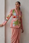 Shop_Betrue_Peach Lurex, Cotton Embroidery V-neck Peony Jacket 
