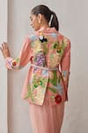 Shop_Betrue_Peach Lurex, Cotton Embroidery V-neck Peony Jacket _at_Aza_Fashions