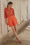 Buy_Betrue_Orange Linen Open Neck Rust Peony Jacket _Online_at_Aza_Fashions