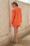 Shop_Betrue_Orange Linen Open Neck Rust Peony Jacket _at_Aza_Fashions