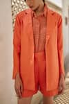 Shop_Betrue_Orange Linen Open Neck Rust Peony Jacket _Online_at_Aza_Fashions
