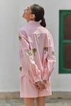 Shop_Betrue_Peach Cotton Embroidery Collared Banana Tree Shirt And Shorts Set _at_Aza_Fashions