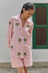 Betrue_Peach Cotton Embroidery Collared Banana Tree Shirt And Shorts Set _Online_at_Aza_Fashions