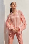 Buy_Betrue_Peach Georgette Sequins, Ruffles Split V-neck Garden Shirt _at_Aza_Fashions