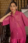 Buy_Betrue_Pink Linen, Cotton Collared Rani Crochet Shirt _at_Aza_Fashions