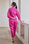 Shop_Betrue_Pink Linen, Cotton V-neck Safari Jacket And Pant Set _at_Aza_Fashions