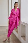 Shop_Betrue_Pink Linen, Cotton V-neck Safari Jacket And Pant Set _Online_at_Aza_Fashions
