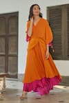 Buy_Betrue_Orange Georgette, Silk Tassels V-neck Hibiscus Flare Dress _Online_at_Aza_Fashions