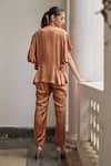 Shop_Betrue_Beige Silk Collared, Open Neck Macchiato Safari Jacket And Pant Set _at_Aza_Fashions