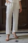 Betrue_White Silk Open Neck, Collared Safari Jacket And Pant Set _Online_at_Aza_Fashions