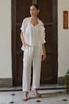 Shop_Betrue_White Silk Open Neck, Collared Safari Jacket And Pant Set _Online_at_Aza_Fashions