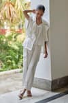 Buy_Betrue_White Silk Open Neck, Collared Safari Jacket And Pant Set _at_Aza_Fashions