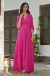 Buy_Betrue_Pink Silk V-neck Rani Kaftan _at_Aza_Fashions