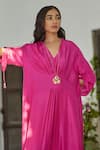 Shop_Betrue_Pink Silk V-neck Rani Kaftan _Online_at_Aza_Fashions