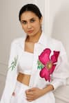 Betrue_White Cotton Embroidery, Beads Collared Pink Poppy Shirt _Online_at_Aza_Fashions