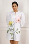 Buy_Betrue_White Cotton Embroidery Keyhole Neck Spring Floral Shift Dress _Online_at_Aza_Fashions