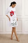 Shop_Betrue_White Cotton Embroidery Collared Red Poppy Shirt Dress _Online_at_Aza_Fashions