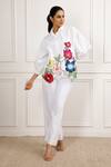 Shop_Betrue_White Cotton Embroidery, Sequins, Beads Collared Full Bloom Shirt _at_Aza_Fashions
