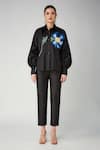 Shop_Betrue_Black Cotton Embroidery Collared Blue Poppy Oversized Shirt _Online_at_Aza_Fashions