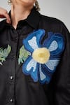 Buy_Betrue_Black Cotton Embroidery Collared Blue Poppy Oversized Shirt 