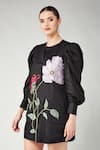 Buy_Betrue_Black Cotton Embroidery Keyhole , Round Autumn Winter Shift Dress _Online_at_Aza_Fashions