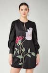 Buy_Betrue_Black Cotton Embroidery Keyhole , Round Autumn Winter Shift Dress _at_Aza_Fashions