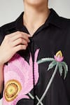Shop_Betrue_Black Cotton Embroidery, Sequins Collared, V-neck Pink Poppy Shirt Dress _Online_at_Aza_Fashions