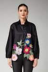 Buy_Betrue_Black Cotton Embroidery, Beads, Sequins Collared Full Bloom Shirt _at_Aza_Fashions