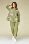 Betrue_Green Cotton Embroidery Collared Floral Khaki Shirt _Online_at_Aza_Fashions