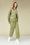 Buy_Betrue_Green Cotton Embroidery Round Neck Khaki Everyday Jacket _Online_at_Aza_Fashions