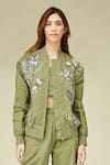 Shop_Betrue_Green Cotton Embroidery Round Neck Khaki Everyday Jacket _Online_at_Aza_Fashions