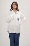 Shop_Elarra By Pratyancha_White Poplin Embroidery, Sequins, Beads Collared Heart Motif Shirt 