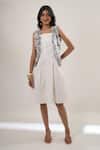 Buy_Elarra By Pratyancha_White Lycra Lace Square Neck, Crochet Waistcoat And Midi Dress Set _Online_at_Aza_Fashions