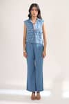 Buy_Elarra By Pratyancha_Blue Denim Collared, V-neck Rugged Waistcoat And Pant Set _Online_at_Aza_Fashions